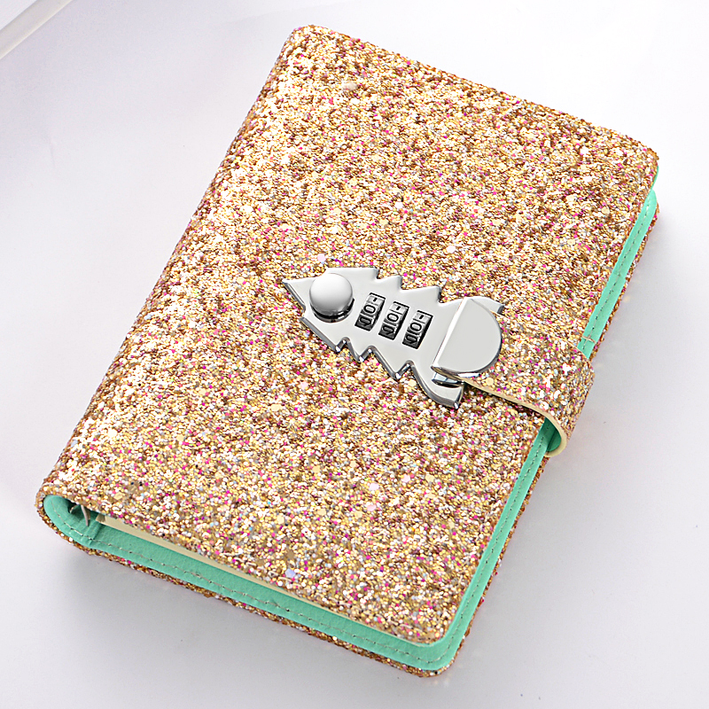 A6 Girls Glitter Diaries Notebook PU Leather With Code Lock Secret ...