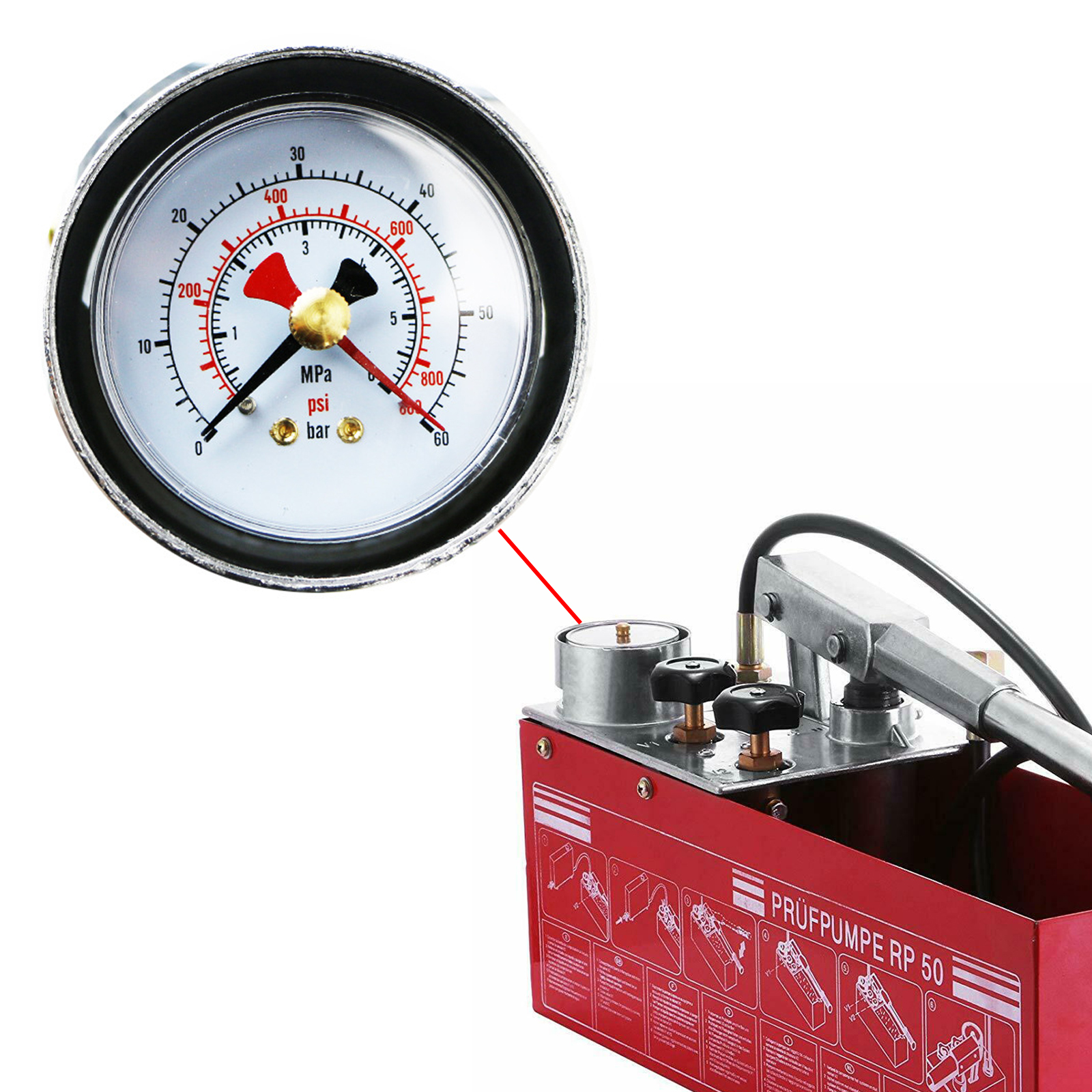 Manual Water Oil Pressure Testing Tester Pump RP50 Pipework Hydrostatic