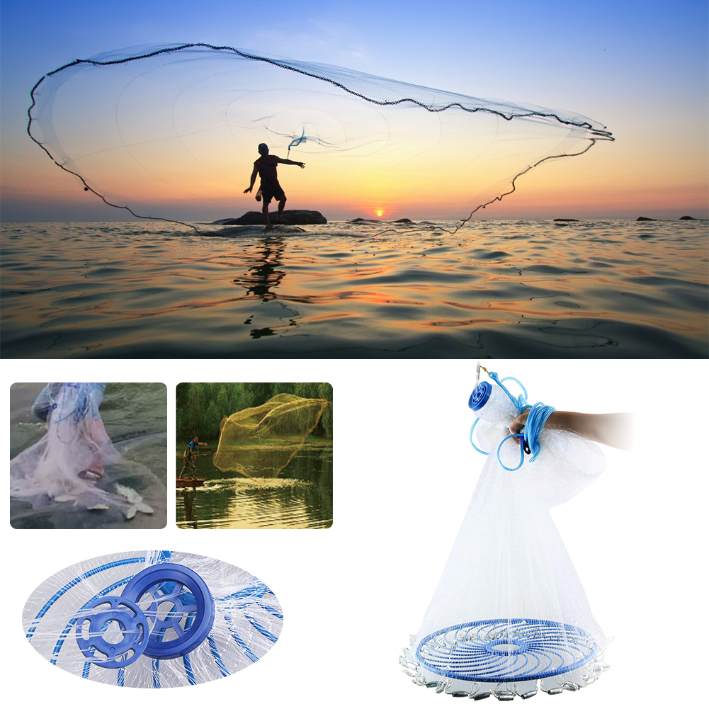 multifilamento in Rete di Nylon con Bersaglio Adatta per Acqua Dolce e salata Diametro 5,4 m WUPYI2018 Rete da Lancio per Pescatori