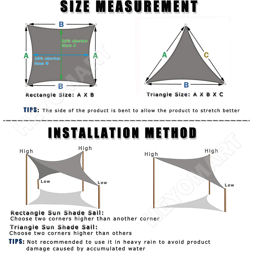 Sonnensegel Wasserdicht 8x10 M – 98% UV-Schutz, Rechteckig, Mit Befestigungsset, Für Garten, Terrasse & Balkon