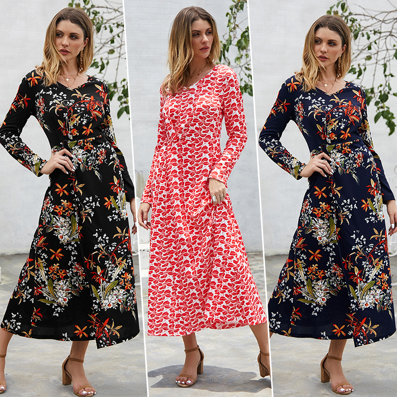 Women Autumn Boho Loose Long Sleeve Maxi Dress Holiday Kaftan Gown Pocket UK