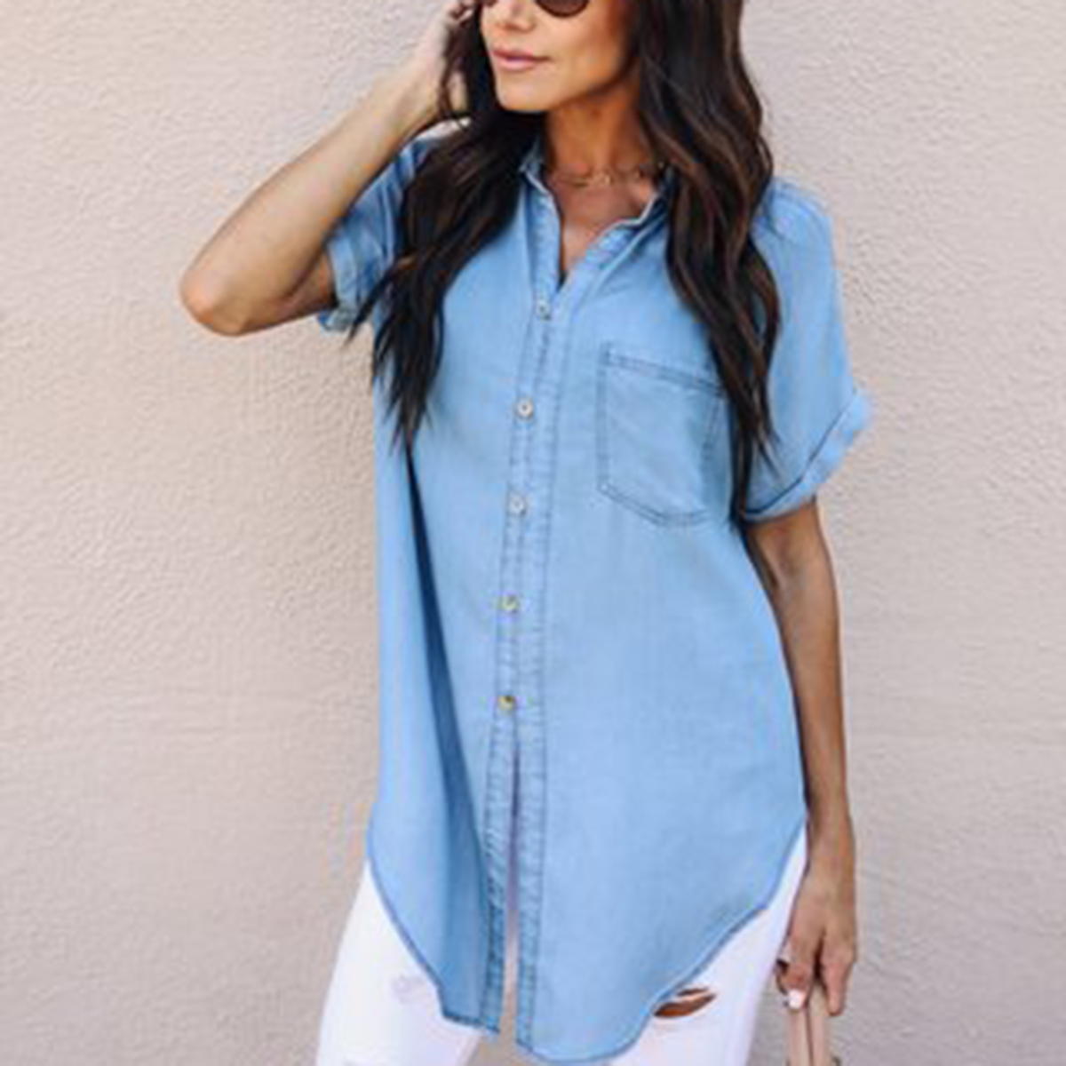 short sleeve jean shirt womens