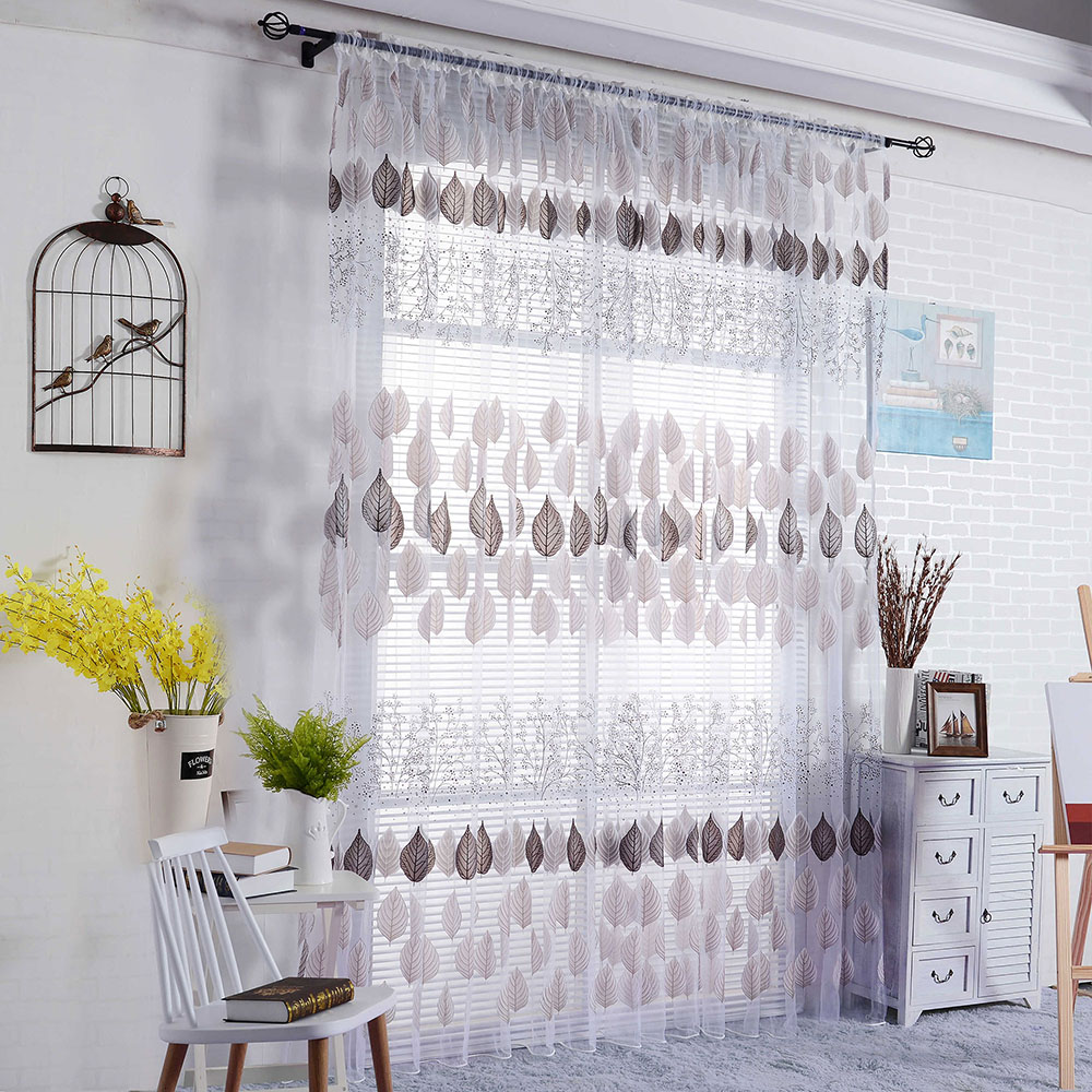 Floral Leaf Net Curtain Jardiniere Panel Many Colour Voile Net