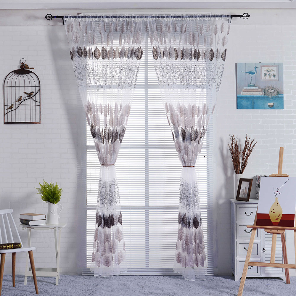 Floral Leaf Net Curtain Jardiniere Panel Many Colour Voile Net