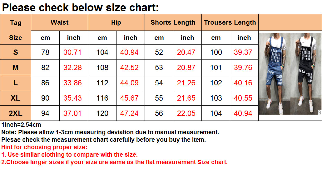 Mens Jeans Measurement Chart
