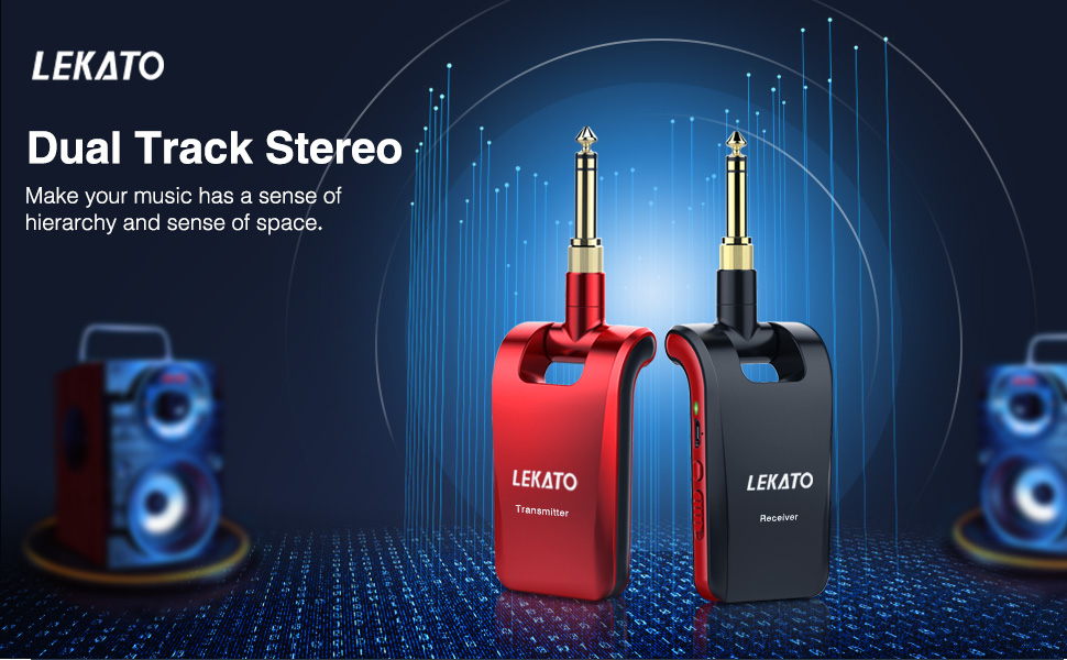 LEKATO WS-60 2.4G Wireless Guitar System Dual Track Stereo Transmitter