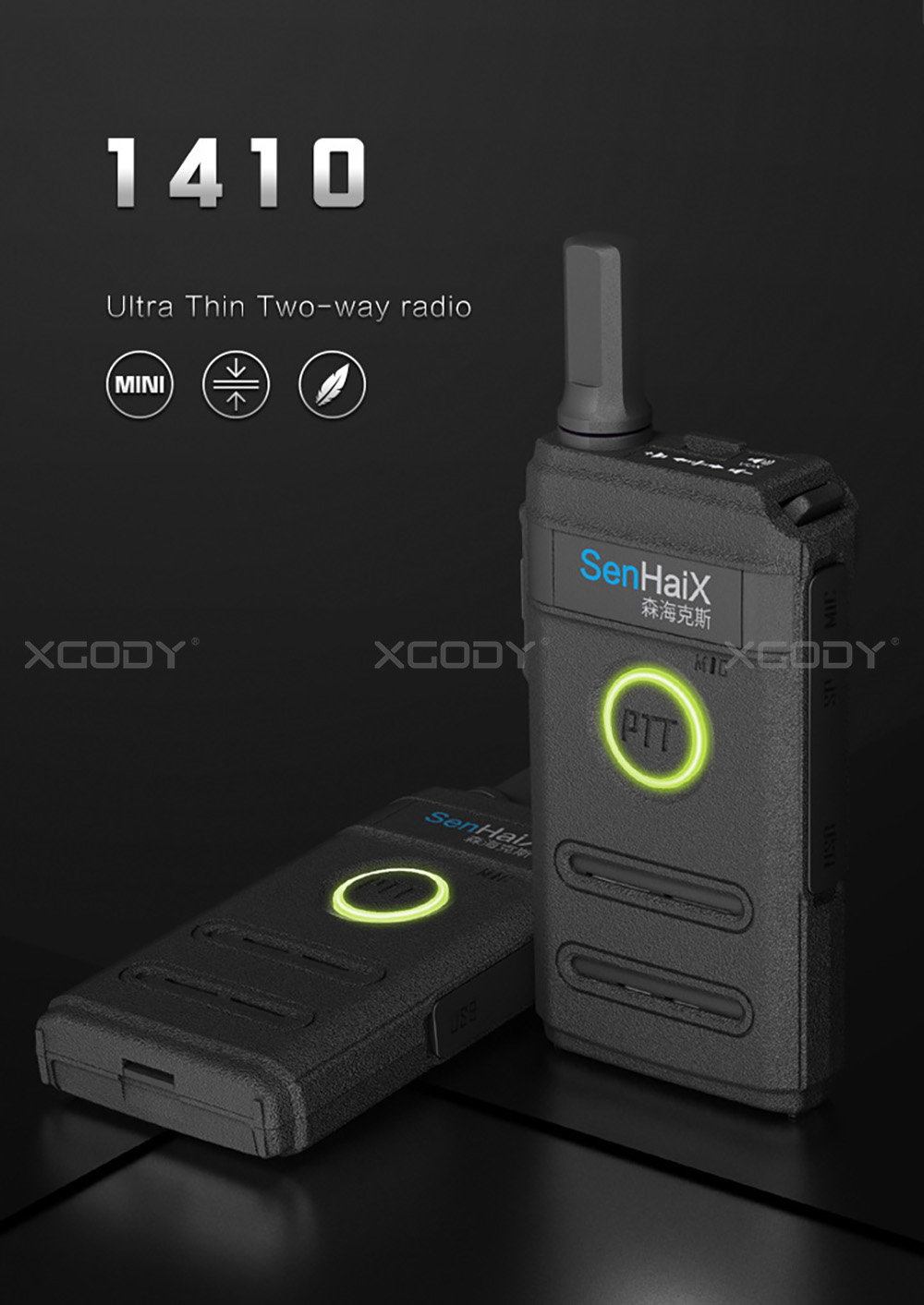 SenHaiX 1410 Walkie Talkie 5W UHF 400-470MHz CTCSS DCS Ham 2-Way Radio Earpiece