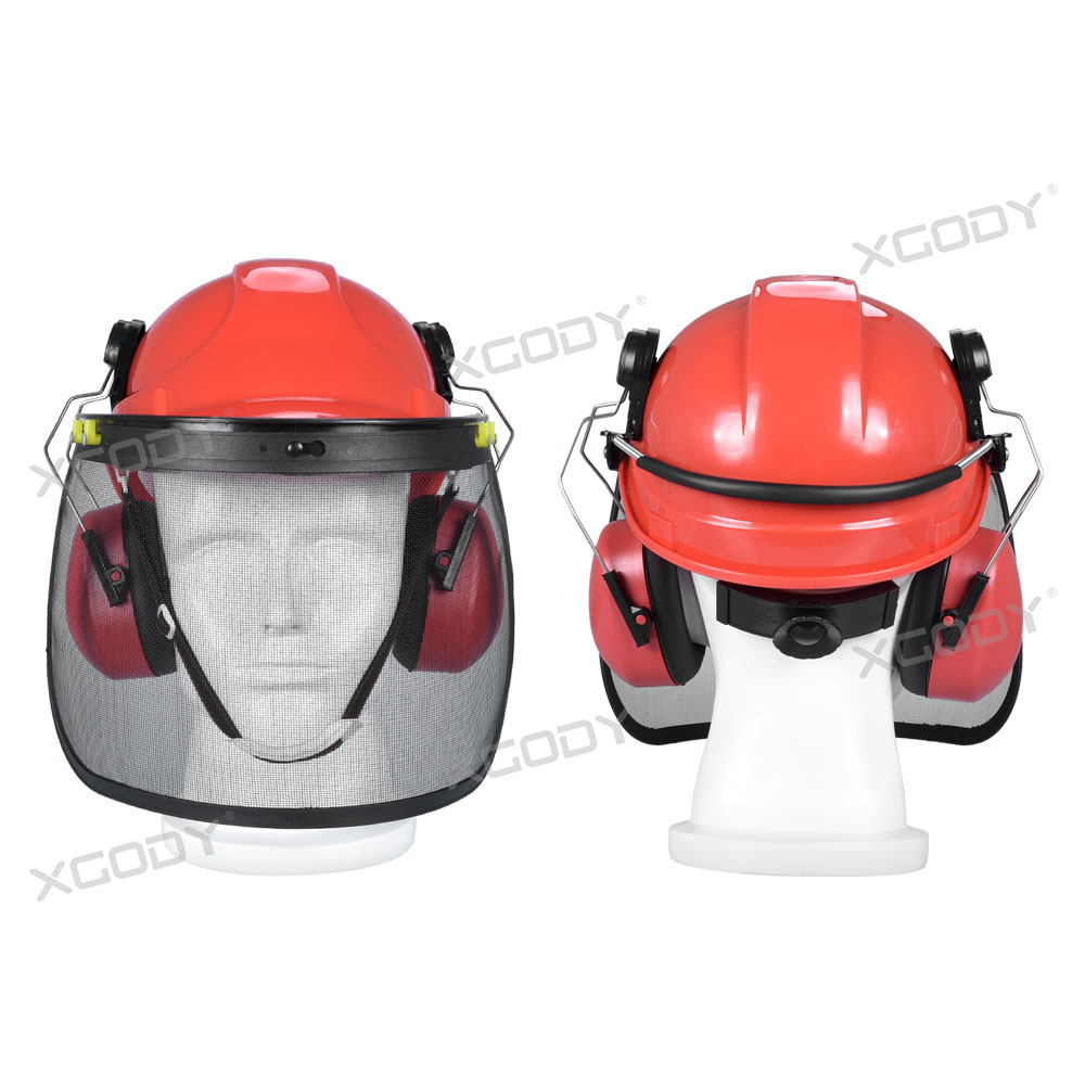 Professional Chainsaw Helmet With Ear Defenders Mesh Visor Free Safety