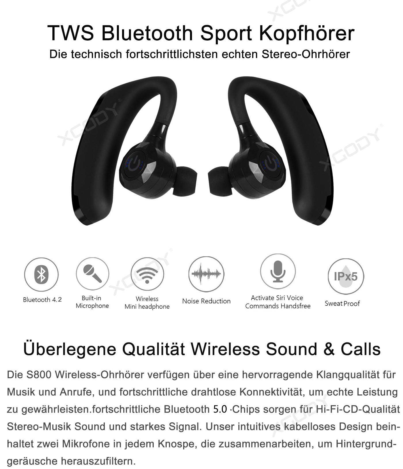Mini drahtlose Bluetooth 4.0 Stereo In-Ear Kopfhörer Ohrhörer Einzel 5 Farben