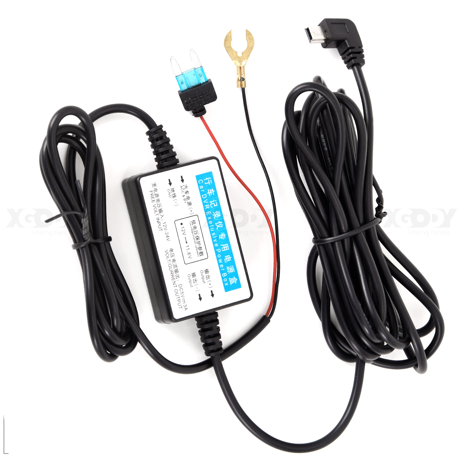 Universal Dash Cam Mini USB Hard Wire Cable Kit 3.65M Fuse for Car DVR