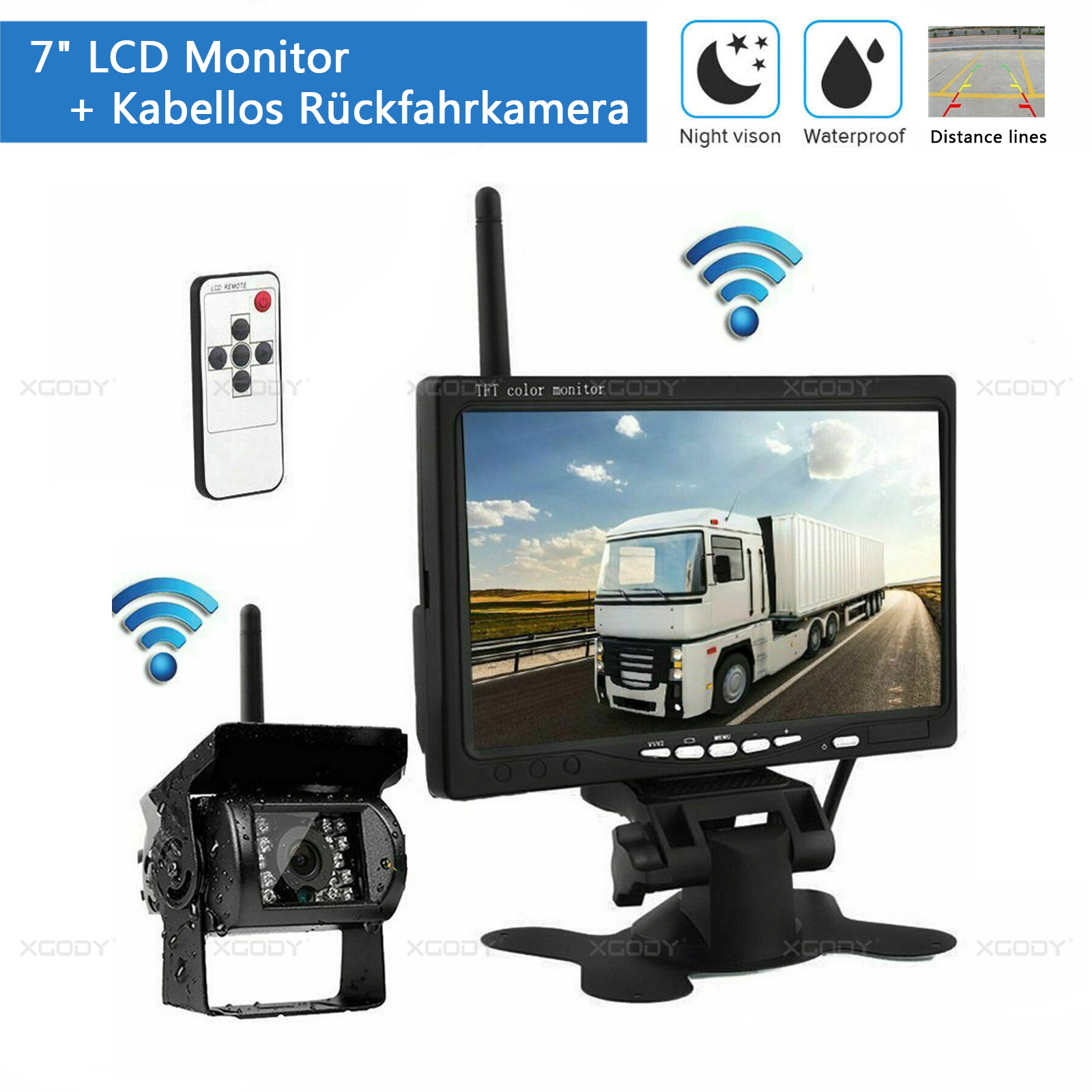 4,3" Monitor Funk Rückfahrkamera Nachtsicht Auto Kabellos Rückfahrsystem KFZ