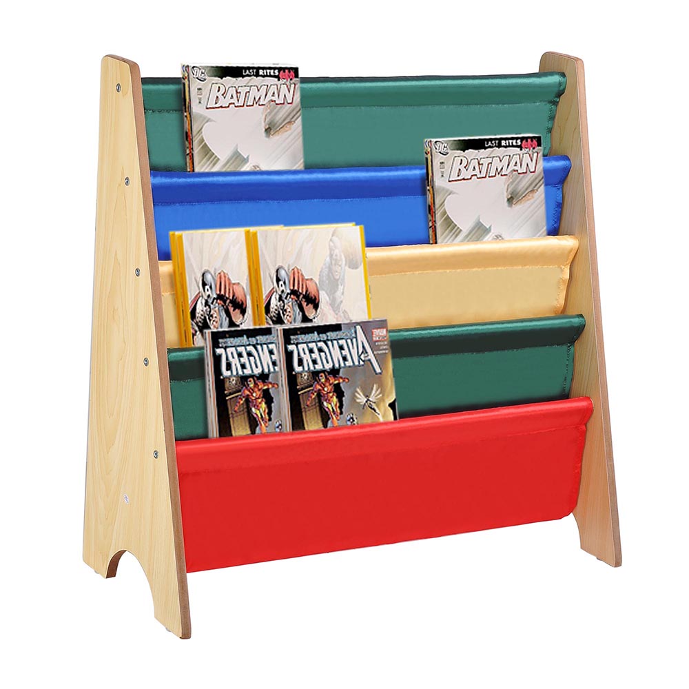 Wooden Kids Book Shelf Sling Storage Rack Organizer Bookcase