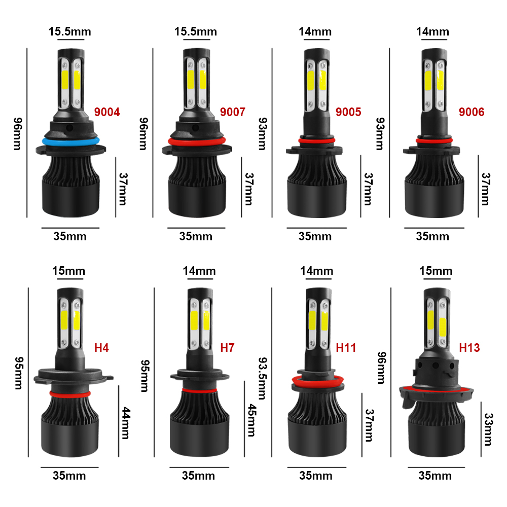 4-Sides H7 H4 H11 LED Headlight Bulbs Conversion High Power 260W ...