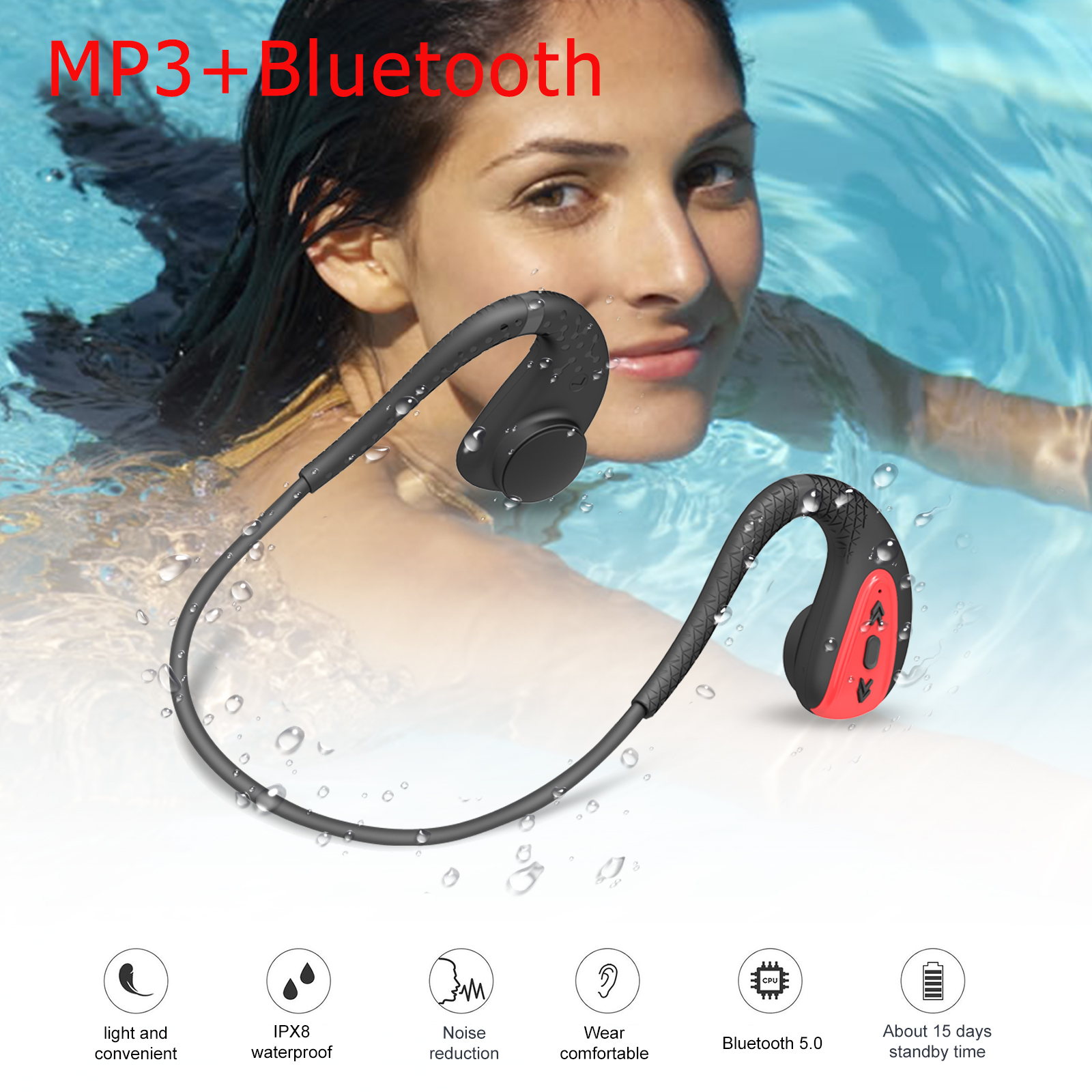 Schwimmen Kopfhrer Bluetooth5.0 Kopfhörer Wasserdichte Sport Stereo Ohrhörer MP3