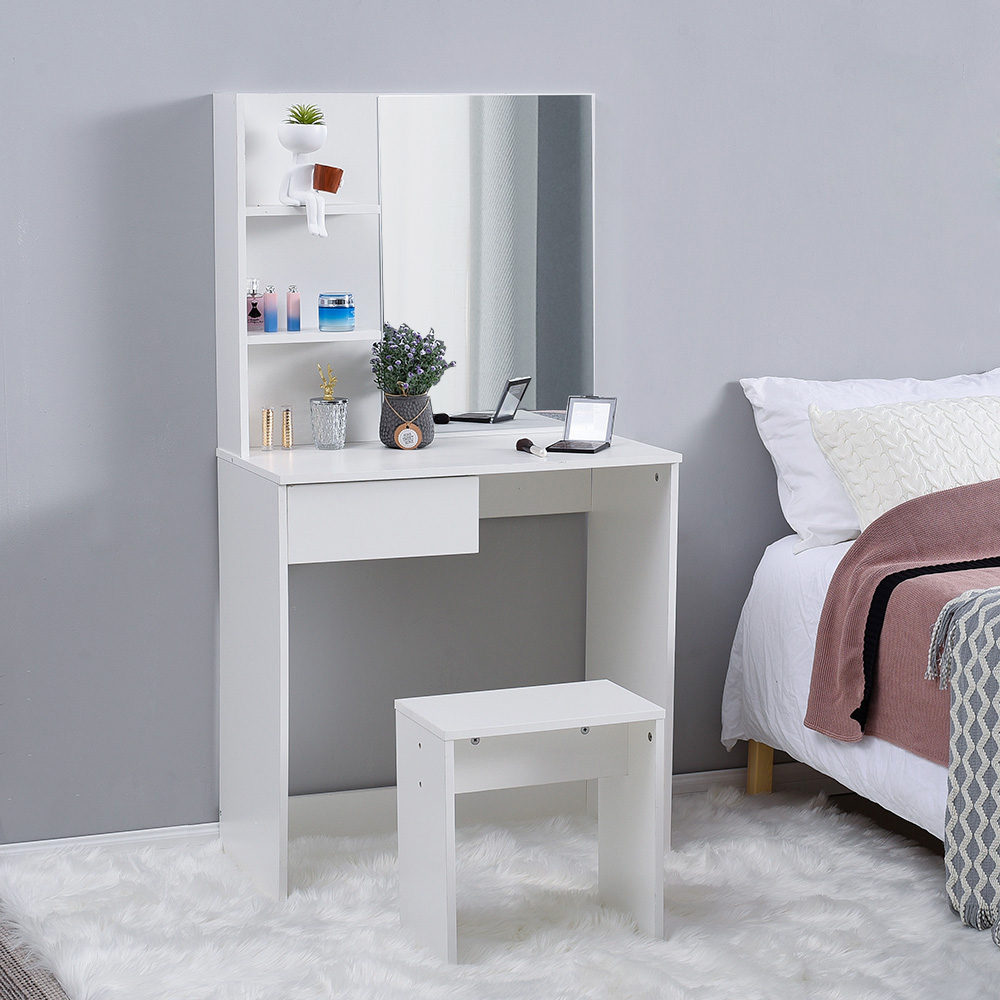 Details About Modern Corner Dressing Table Makeup Desk Drawer Mirror Stool Bedroom Vanity Set