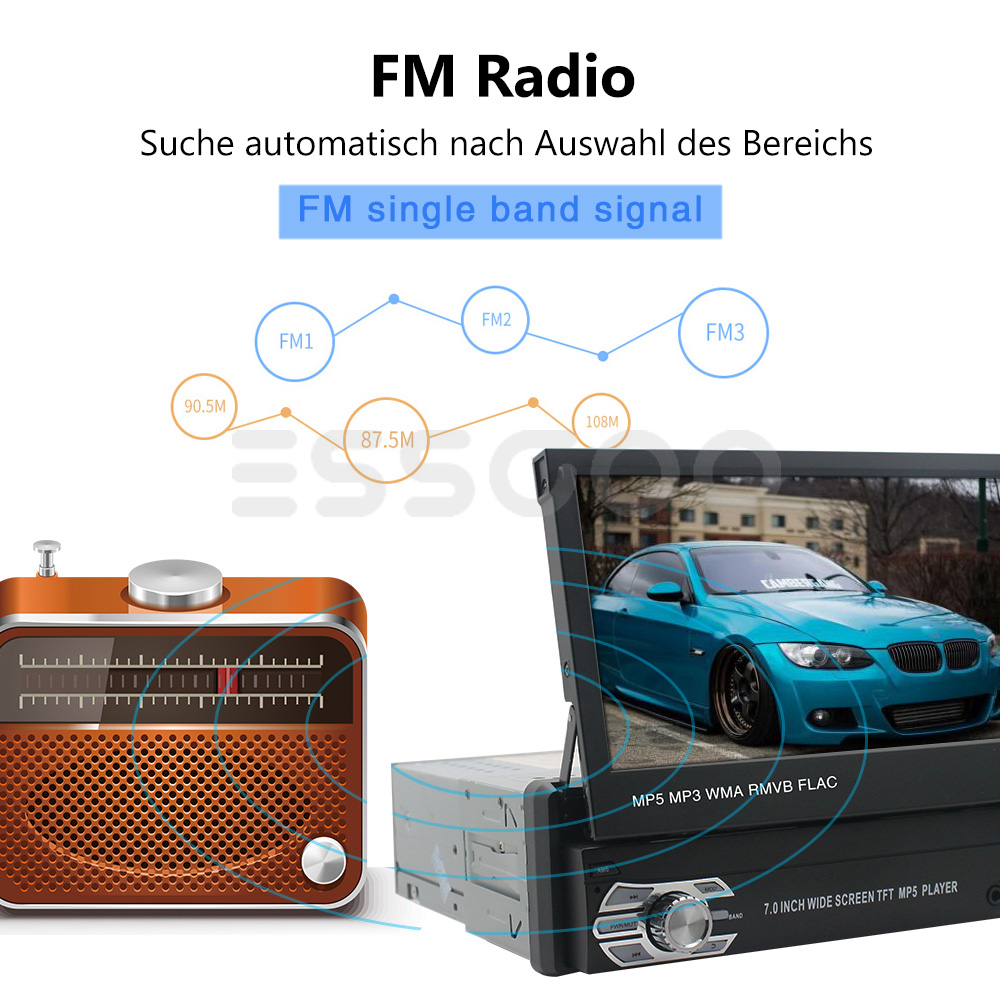 7 Zoll 1 DIN Autoradio Bluetooth MP5 MP3 FM Radio USB SD