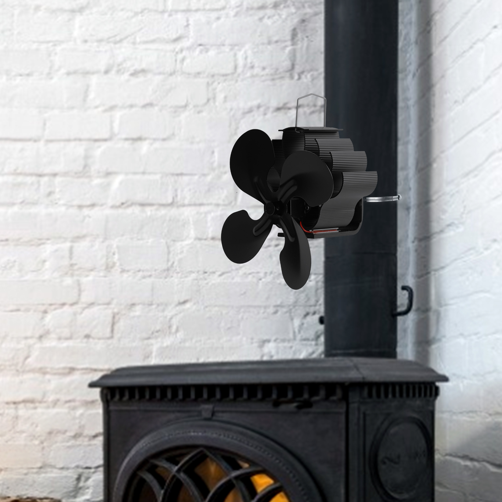 Stromloser Kaminofen Ventilator 4 Flügel Stove Fan Gebläse Kaminrohr