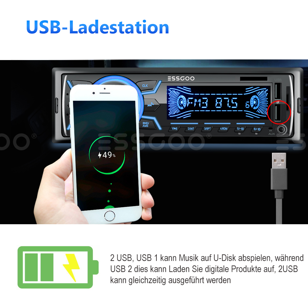 AUTORADIO MIT BLUETOOTH FREISPRECHEINRICHTUNG USB TF AUX