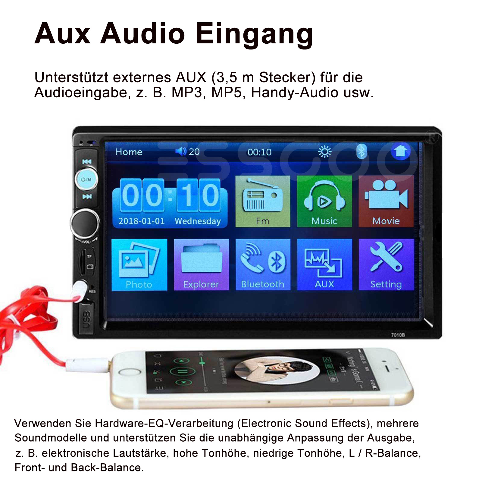 7" Autoradio Mit Bluetooth Doppel 2Din USB TF FM AUX MP5