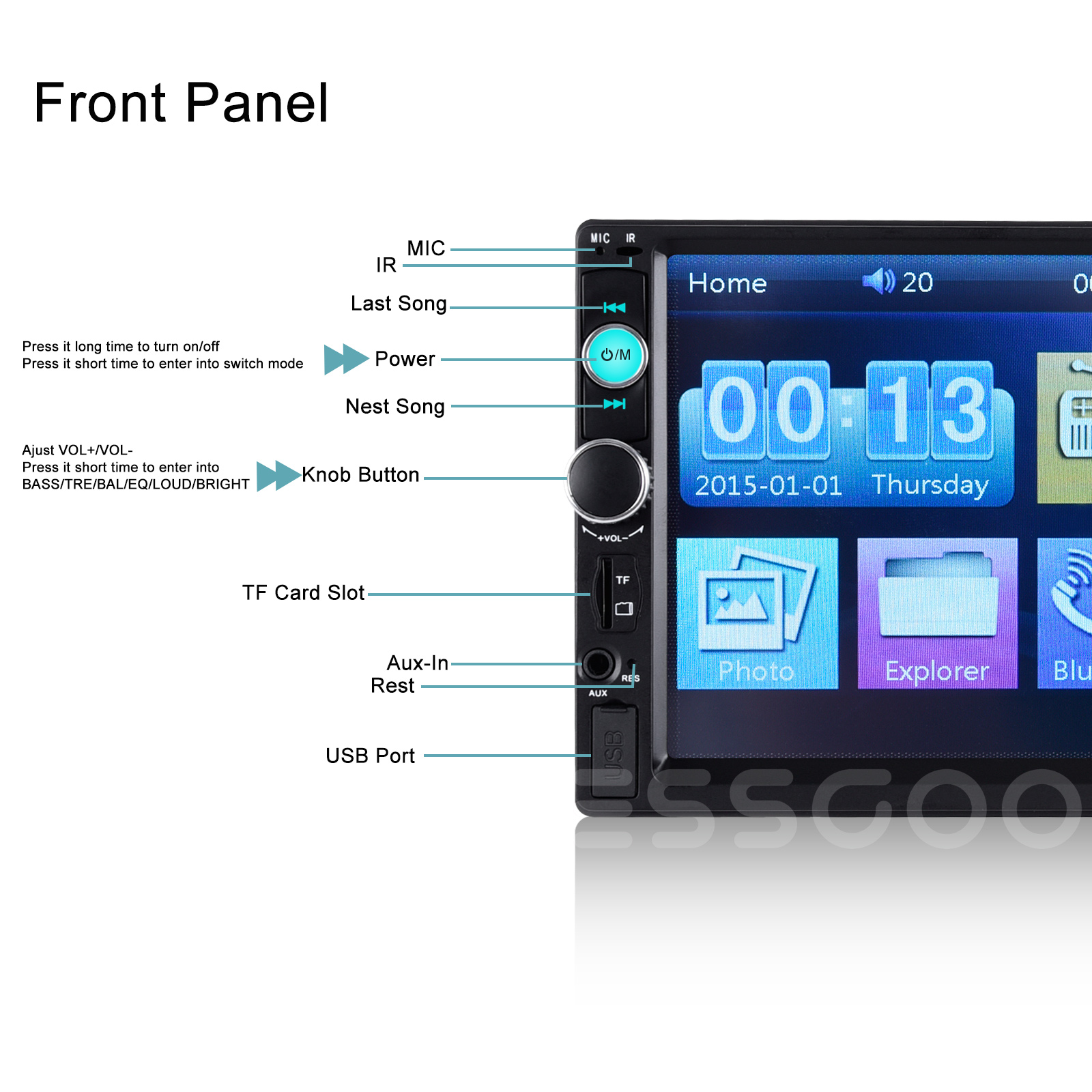 7" Autoradio Mit Bluetooth Doppel 2Din USB TF FM AUX MP5