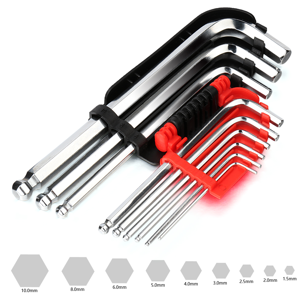 9pcs L Type Ball Head Hex Wrench Set Allen Key Hexagon Torx Star