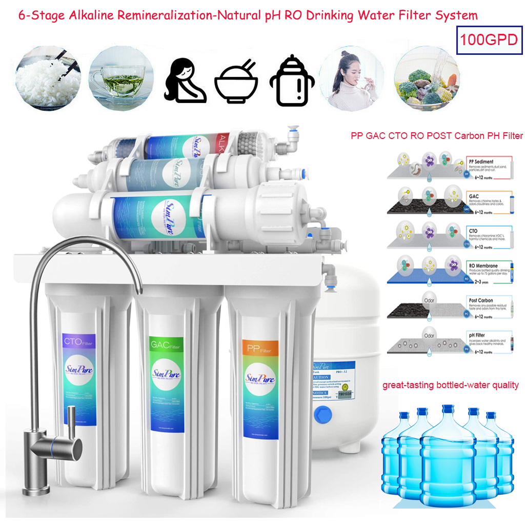 6Stage 100G Alkaline Mineral pH RO Drinking Water Filter System Kitchen Purifier eBay