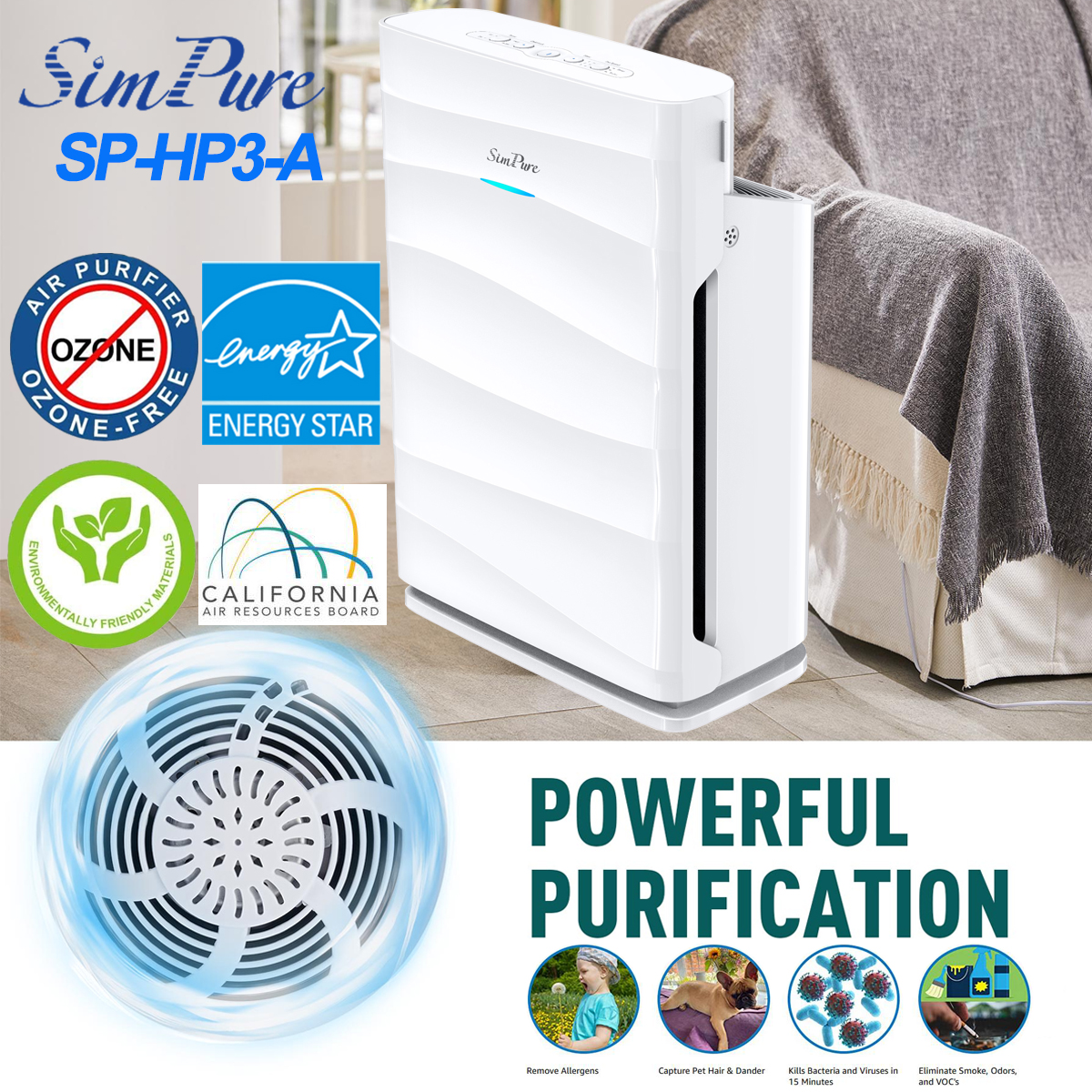 Air Purifier for Pet,Smoker,Odor Large Room Air Cleaner 5-Stage True
