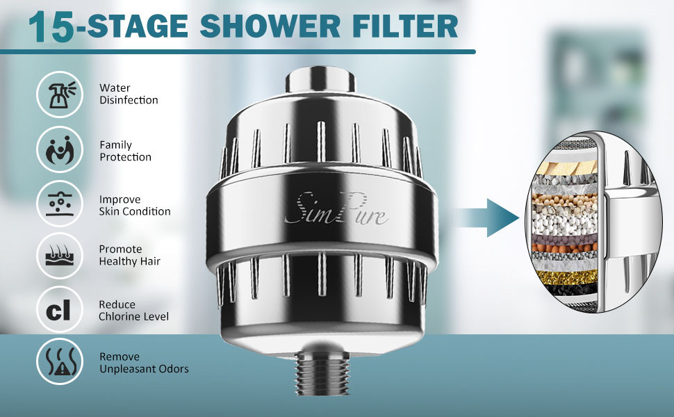 Filtered Shower Head Set 15 Stage Shower Filter for Hard Water