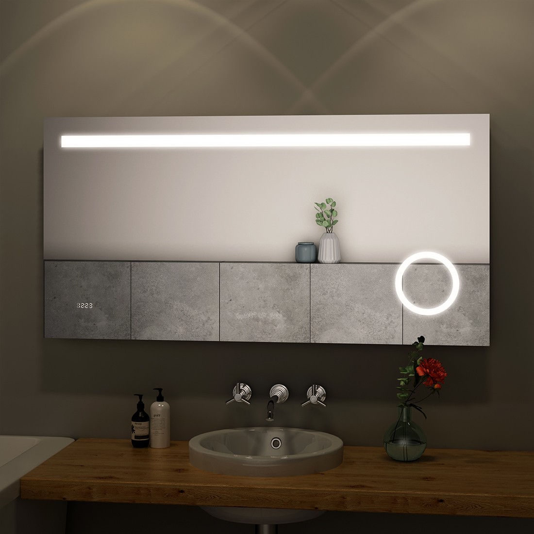 Badspiegel Led Uhr Badezimmer Kosmetikspiege mit Beleuchtung