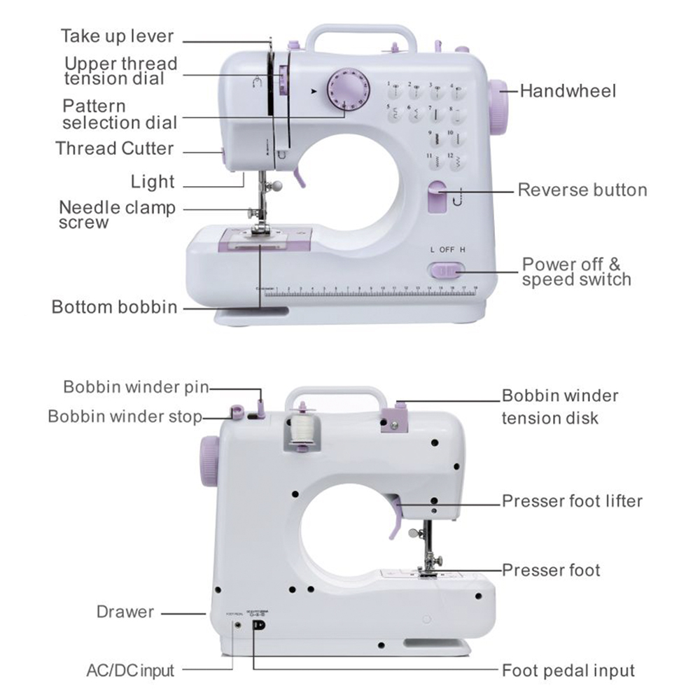 Electric Sewing Machine Portable Mini 12 Stitches 2 Speeds Foot